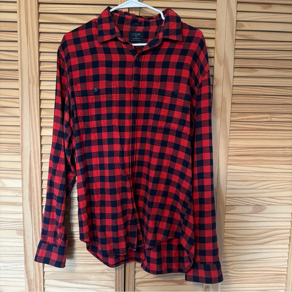 J. Crew Red and Black Checkered Men's Shirt